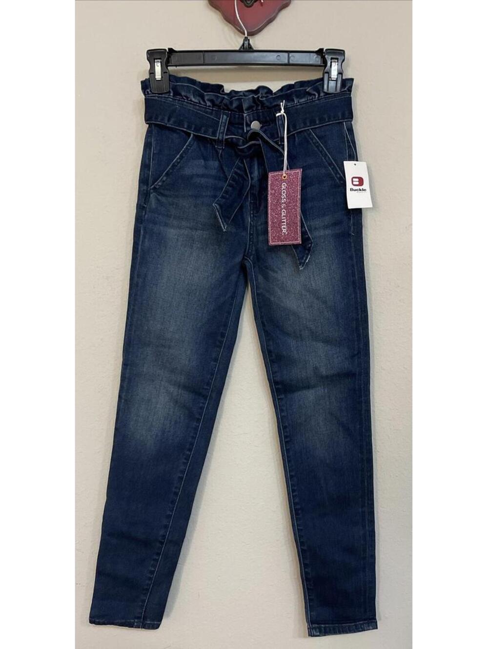 Buckle Girls Gloss & Glitter Size 12 Dark Blue Pull-On Denim Jeans NWT! A4365